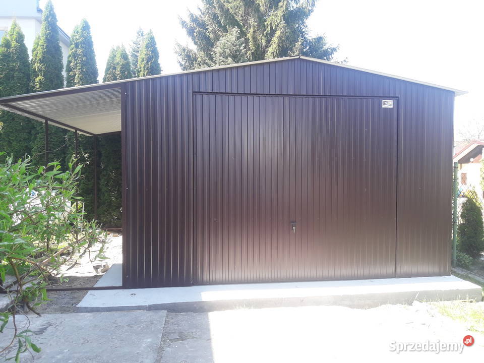 Garaż Blaszany 6x5m Dwie Bramy Uchylne Ciemny Sprzedaż Barczewo