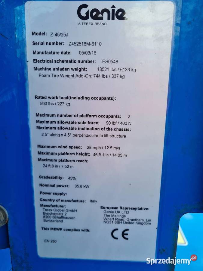 Podnośnik przegubowy spalinowy Genie Z4525J wys Dąbrowa Tarnowska sprzedam