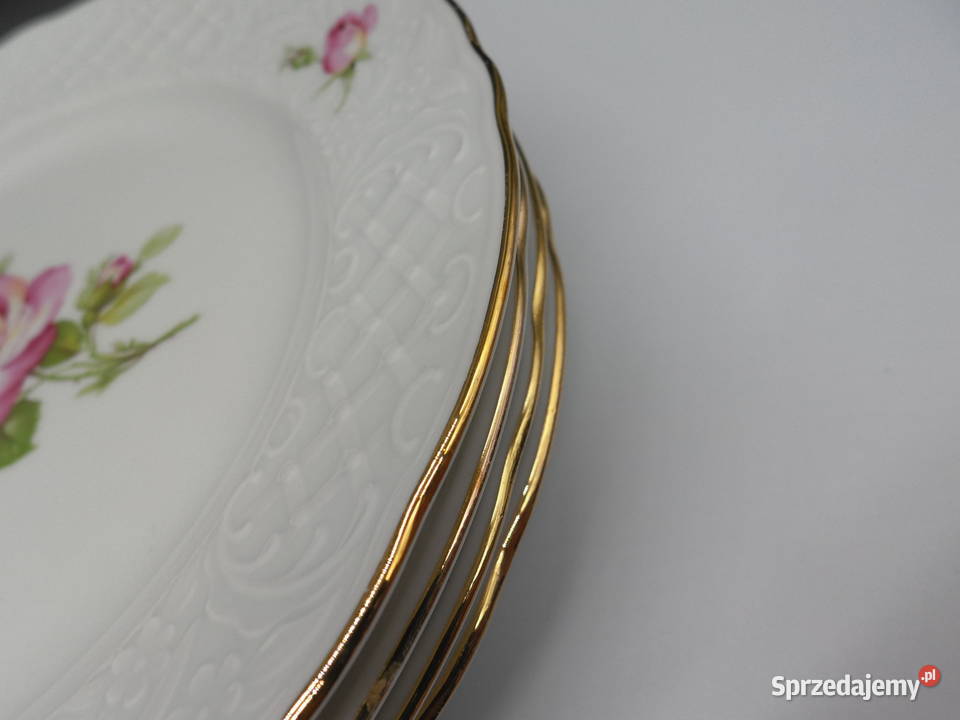 Talerze deserowe 5 Schumann Arzberg Bavaria Róża Porcelana i szkło wielkopolskie