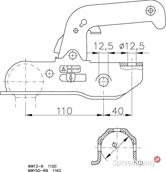 Zaczep kulowy przyczepki 1500 4546 mm 1860759 Do maszyn uprawowych