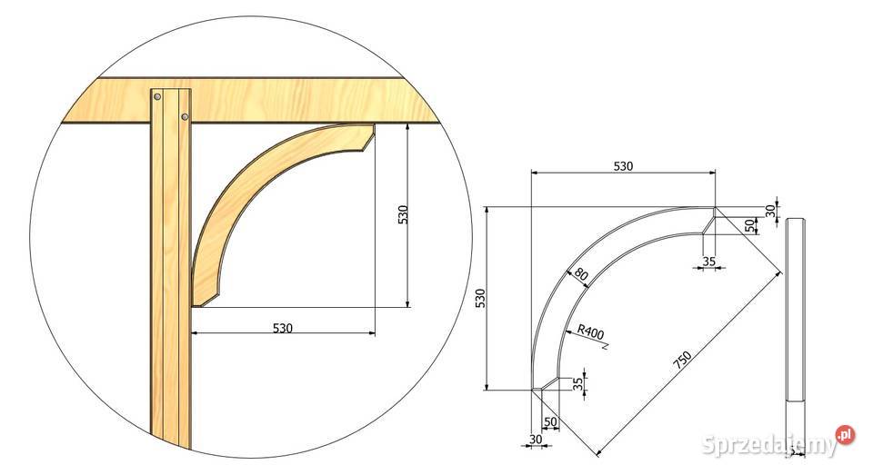 Miecz Odkos Wspornik słupa Altana Wiata Pergola Łuków