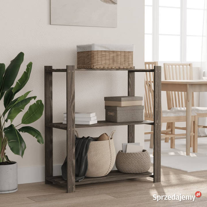Regał z 3 półkami szary 80x38x90 lite drewno Warszawa