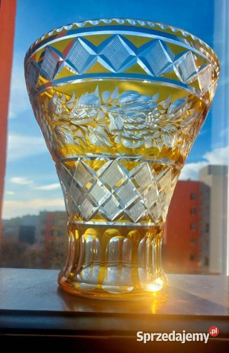 Piękny duży wazon kryształowy PRL Wrocław