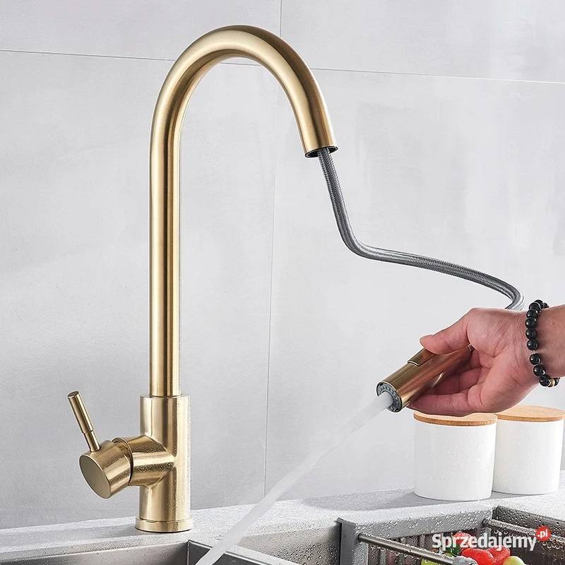 Bateria kuchenna z wylewką 1 złota szczotkowana Katowice