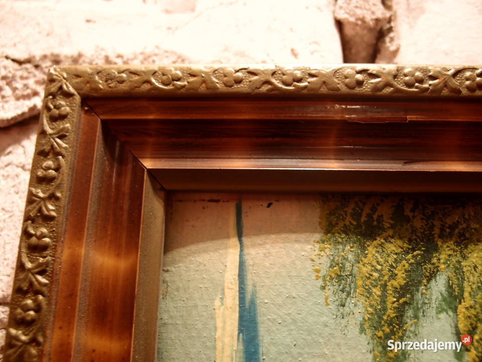 Obraz pejzaż jeziora rama drewniana z gipsową łódzkie Łódź sprzedam