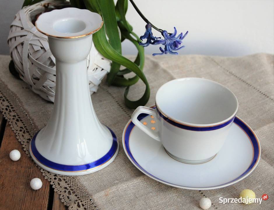 Filiżanka świecznik kobalt złoto porcelana Lublin