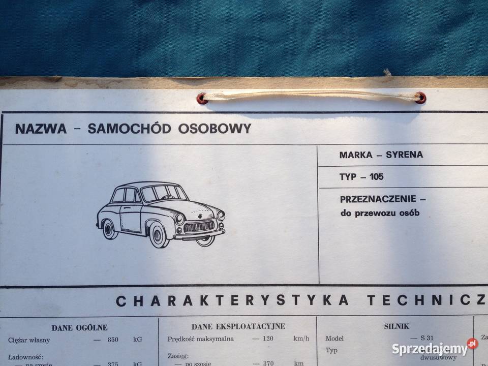 Syrena 105 tablica charakterystyka techniczna Warszawa