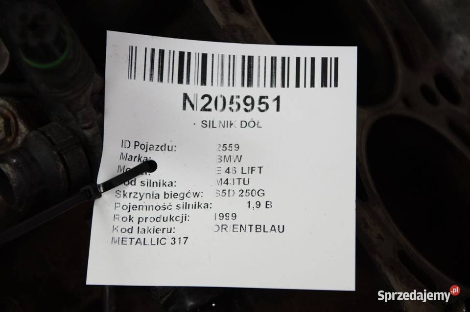 SILNIK DÓŁ BMW E 46 LIFT M43TU Lipno