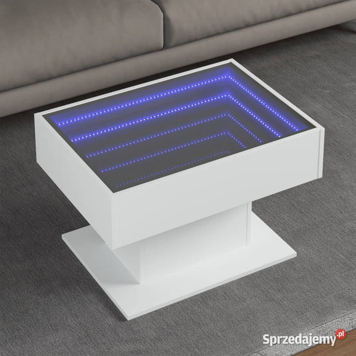 Stolik kawowy z LED biały 70x50x45 materiał Warszawa
