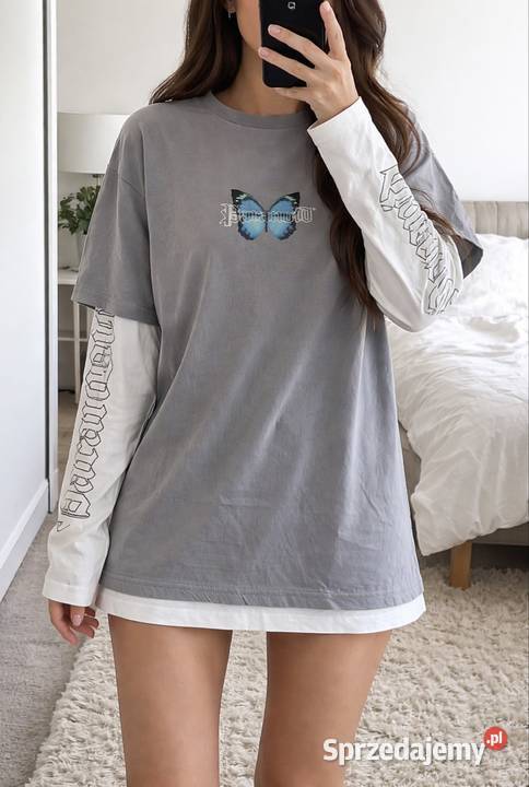 Szara koszulka butterfly layered tshirt 100 Przemyśl