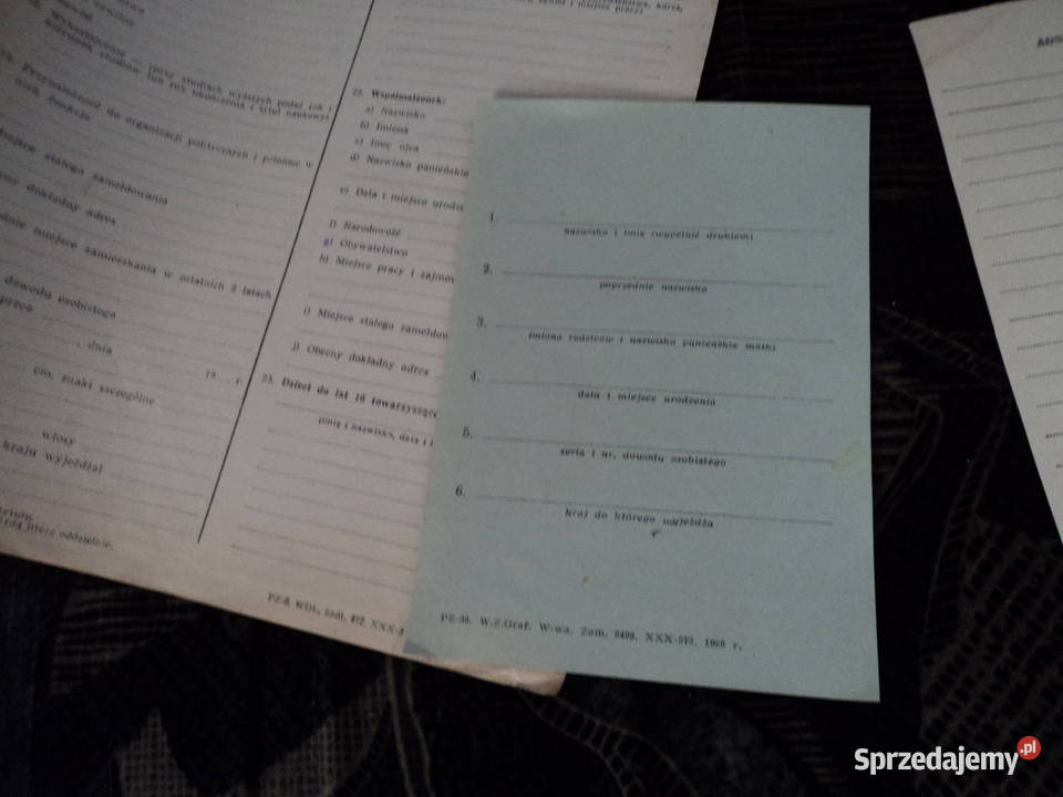 PRL stare blankiety druków paszportowych celnych Pozostałe Nowy Sącz
