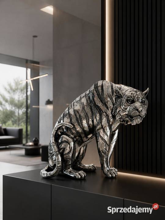 Figura srebrny tygrys Glamour 35x30x18 Rzeźby i figury Golkowice
