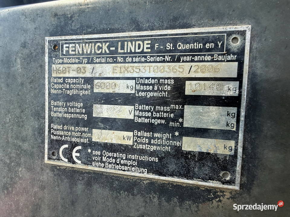 wózek widłowy LINDE H60T03 LPG udźwig 6000 410m Działoszyn