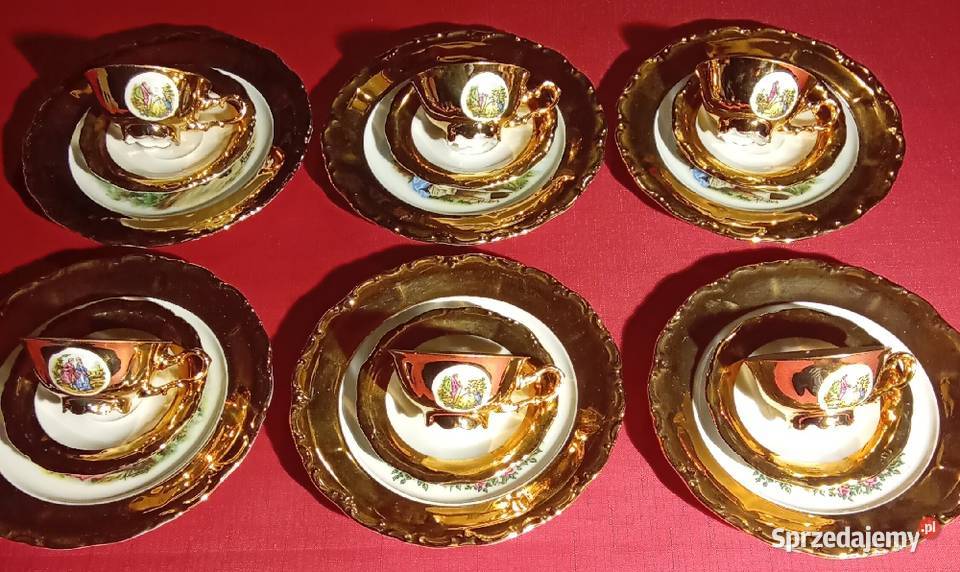 Piękne że złotem 6 sztuk trio z scenkami Prusim