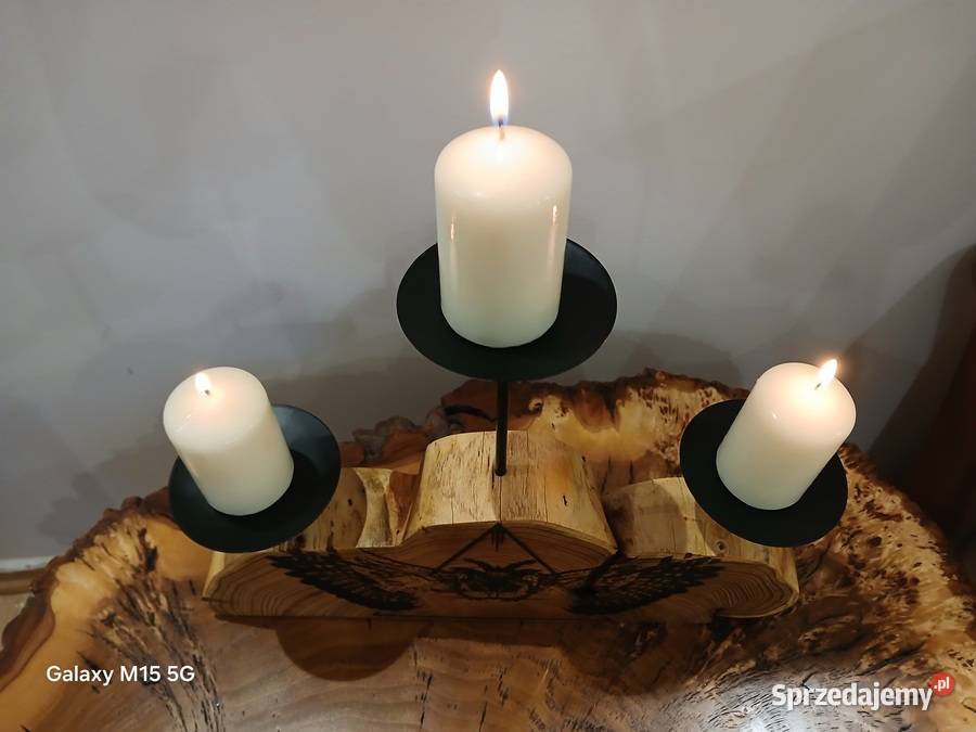 Świecznik z plastra akacji z sową małopolskie Skawina