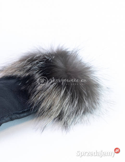 Czarne rękawiczki damskie skórzane z futrzanym małopolskie sprzedam