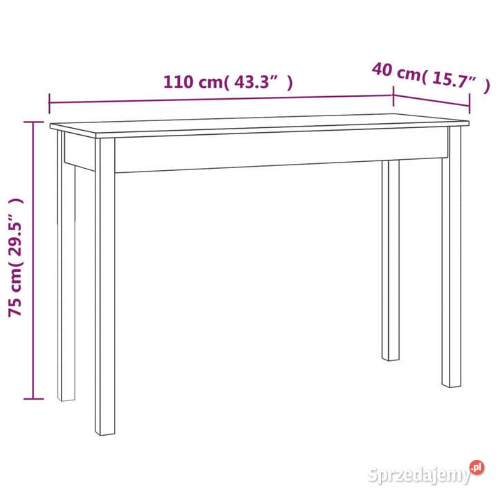 Stolik konsolowy biały 110x40x75 lite drewno