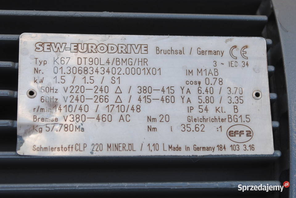 Motoreduktor kątowy 15kw 40obrmin z hamulcem SEW lubuskie Kargowa