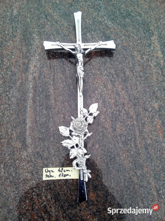 Krzyż srebrny z różą mosiężny wizerunek Strzegowo