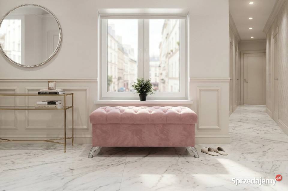 Różowa pufa ze schowkiem kryształkami 100x40 Meble