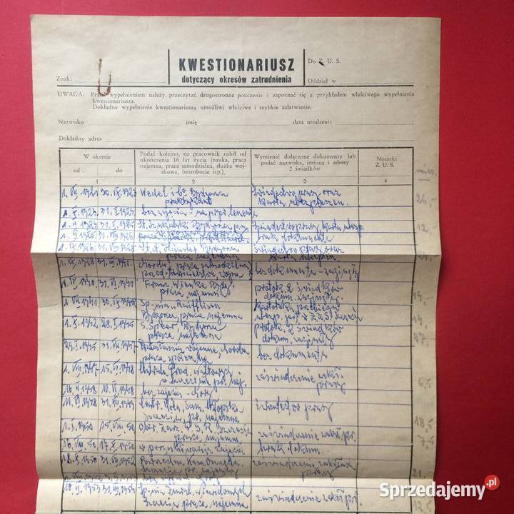 1379 Kwestionariusz Antykwariat