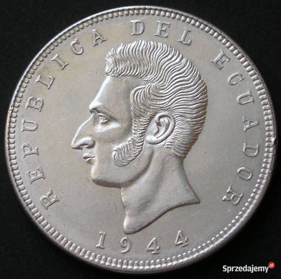Ekwador 5 sucre 1944 SREBRO S Bolivar stan 12 Antyki, Sztuka, Kolekcje Łódź