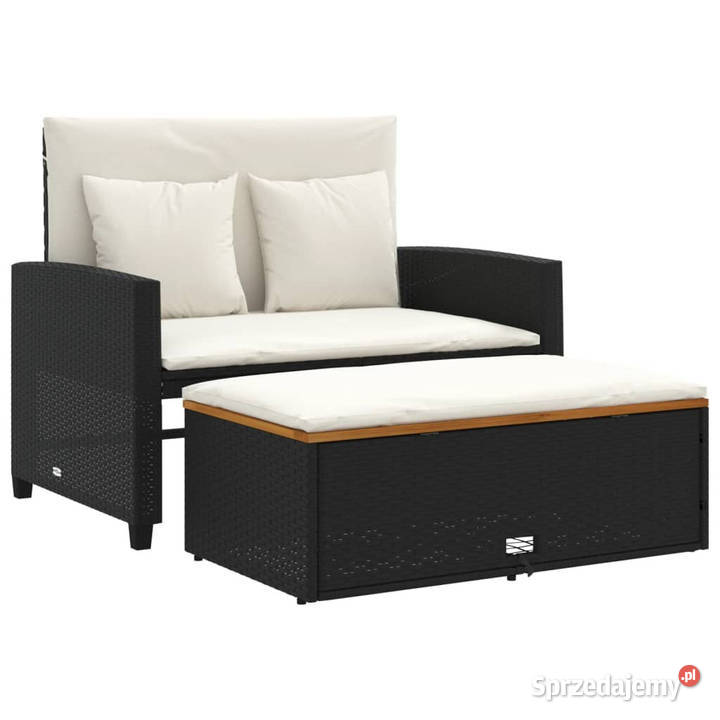 Sofa ogrodowa z poduszkami 2os czarna rattan PE mazowieckie Warszawa