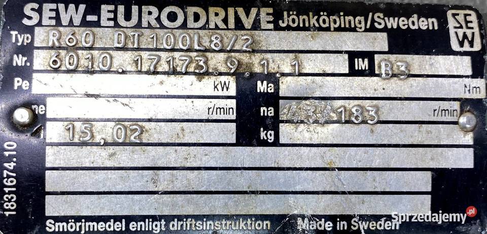 motoreduktor przekładnia 24kW 183obr SEW kujawsko-pomorskie Pigża