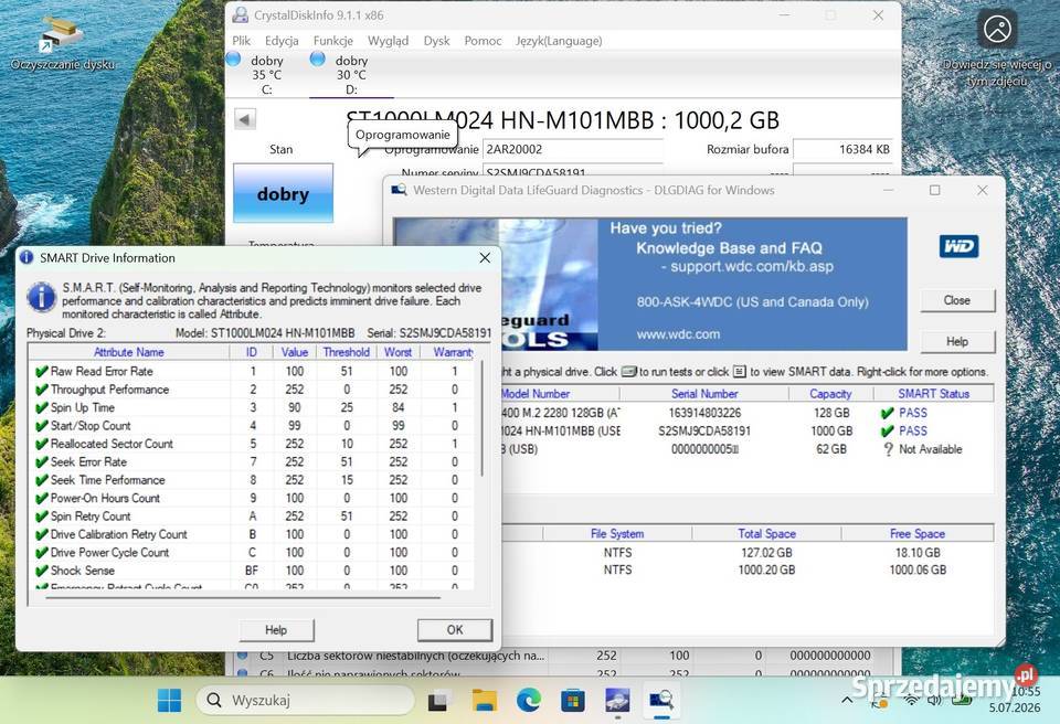 Dysk 25 cala 1TB 1000GB laptop komputer SATA małopolskie Kraków