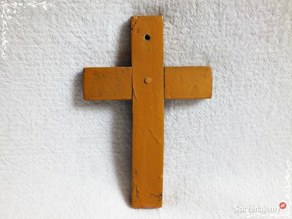 Stary Krzyż z ciemnego drewna do powieszenia Antyki Żary