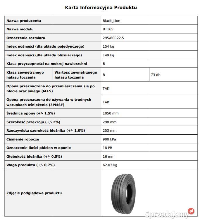 Opony 29580 R225 BlackLion BT165 przód Zarębki