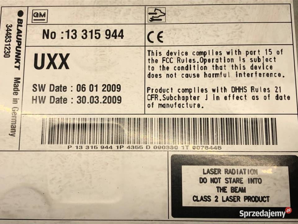 RADIO OPEL INSIGNIA A 13315944 0817 ODTWARZACZ osobowe