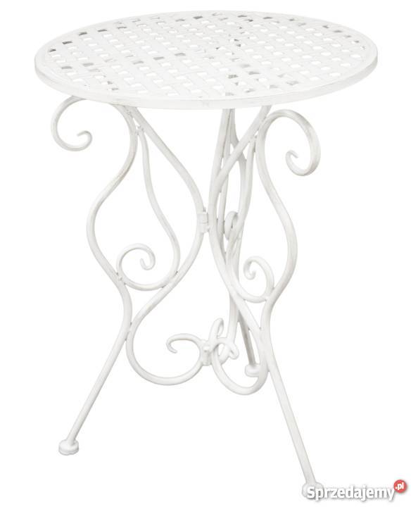biały stolik ogrodowy metalowy dekoracyjny prowansalski nowy