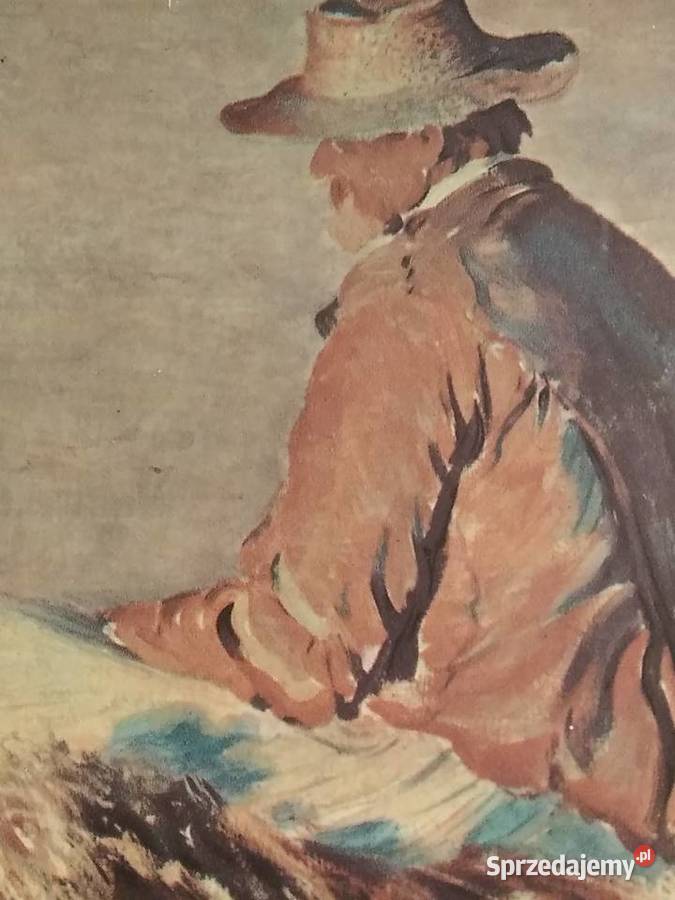 Stary obraz reprodukcja Rybak Leona śląskie Dąbrowa Górnicza