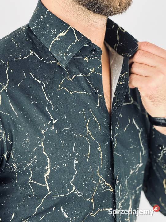 GIOVANNI PERA Koszula męska K020 Czarna złota Rozmiar S Ostrów Wielkopolski