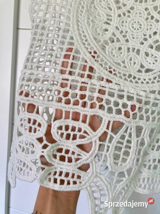 Nowy kremowy ażurowy szydełkowy top koronka S M