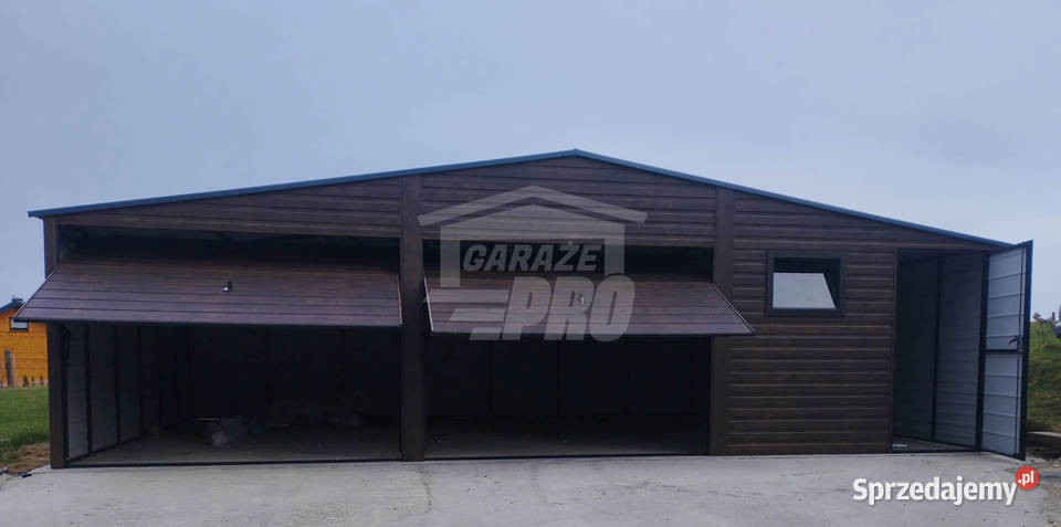 Garaż blaszany 9x6 2x Brama uchylna Ciemny