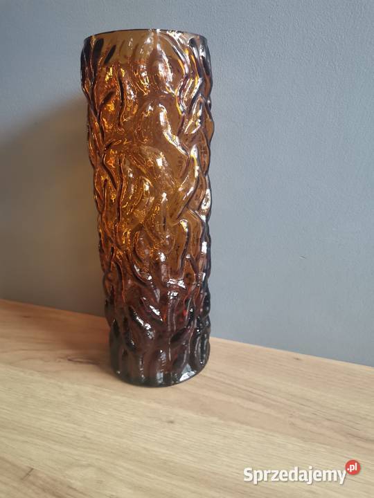 Stary duży wazon Pieniek szkło miodowe PRL huta Katowice
