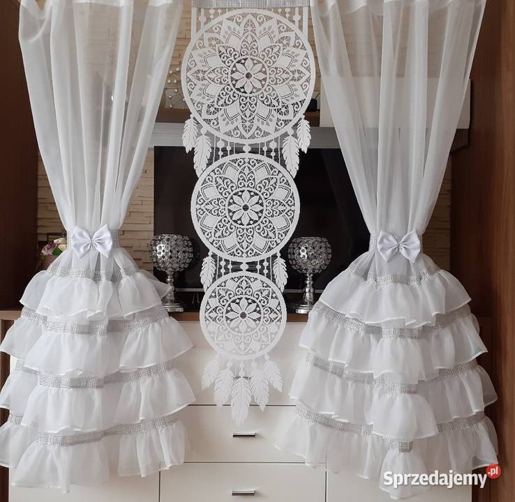 Firany z falbankami i ażur łapacz snów biały Mława