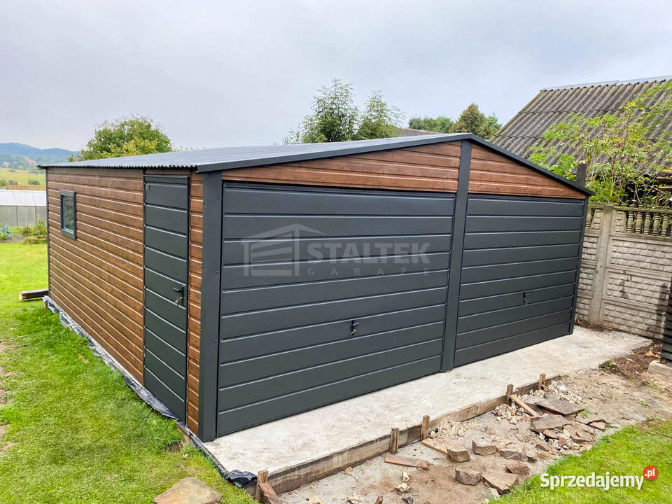 Garaz blaszany 6x58 2x brama uchylna drzwi okno Przasnysz sprzedam