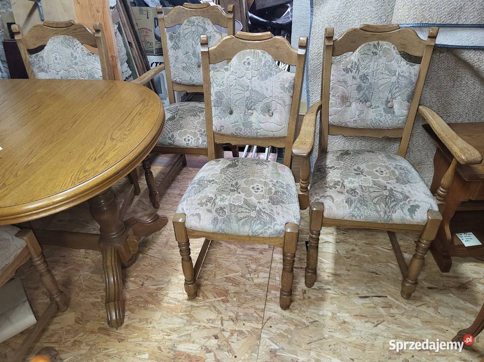 Stół dębowy rozkładany z 6 krzesłami Komplety mebli Sypniewo