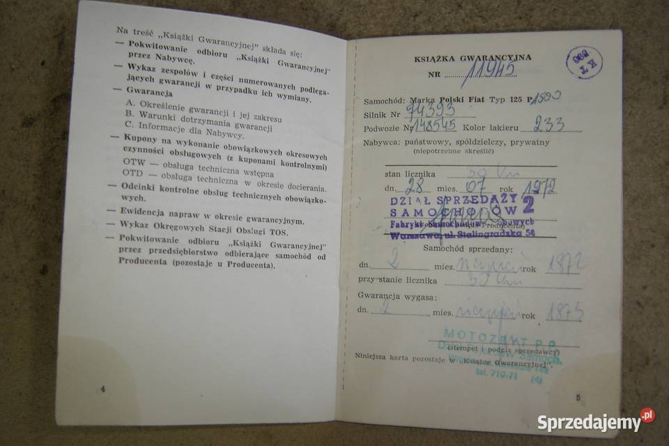 PF 125 p książka gwarancja ORYGINAŁ instrukcja sprzedam