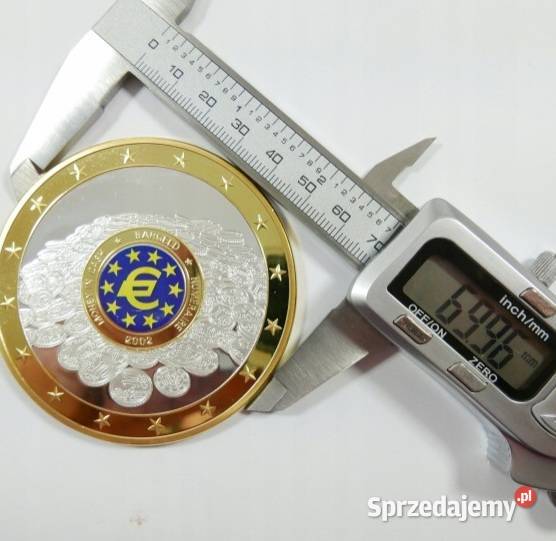 10 Lat Waluty EURO OLBRZYM 70 mm ZŁOTO Moneta Sosnowiec