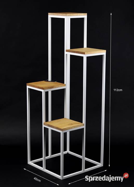 Kwietnik Metalowy Stojak na cztery kwiaty Drewno biały Sobienie-Jeziory