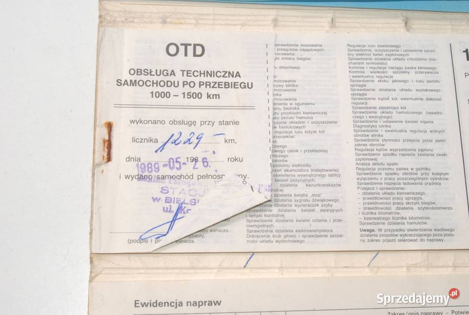 Stara książka gwarancyjna Fiat 126p antyk PRL śląskie
