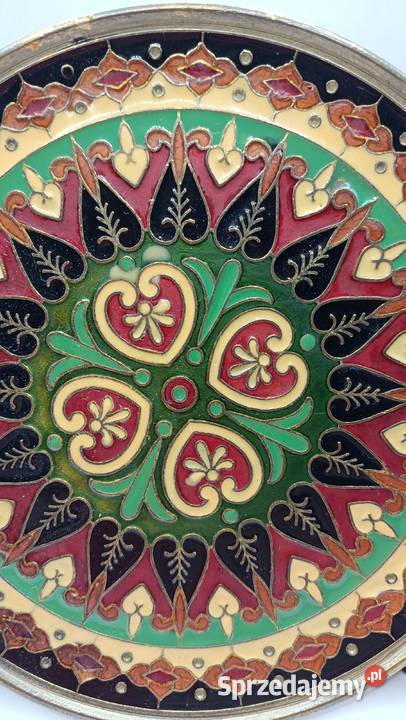 Mosiężny talerz dekoracyjny mniejszy Cloisonne Antyki Zamość