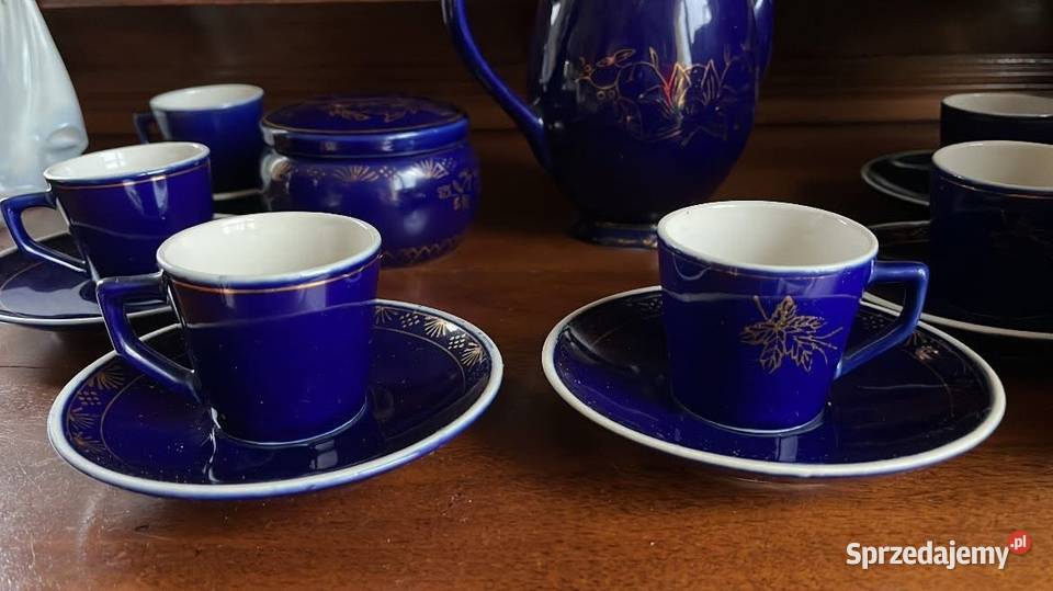 Kobaltowy serwis do kawy espresso D P R K Korea Porcelana i szkło