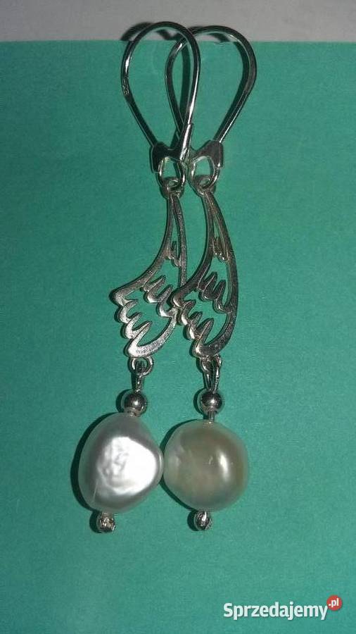 kolczyki wiszące perła rzeczna bigle angielskie Kolczyki Bydgoszcz