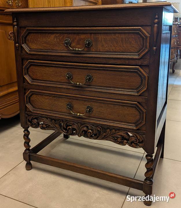 Piękna ciemna dębowa bogato zdobiona komoda Dąbrowa Górnicza