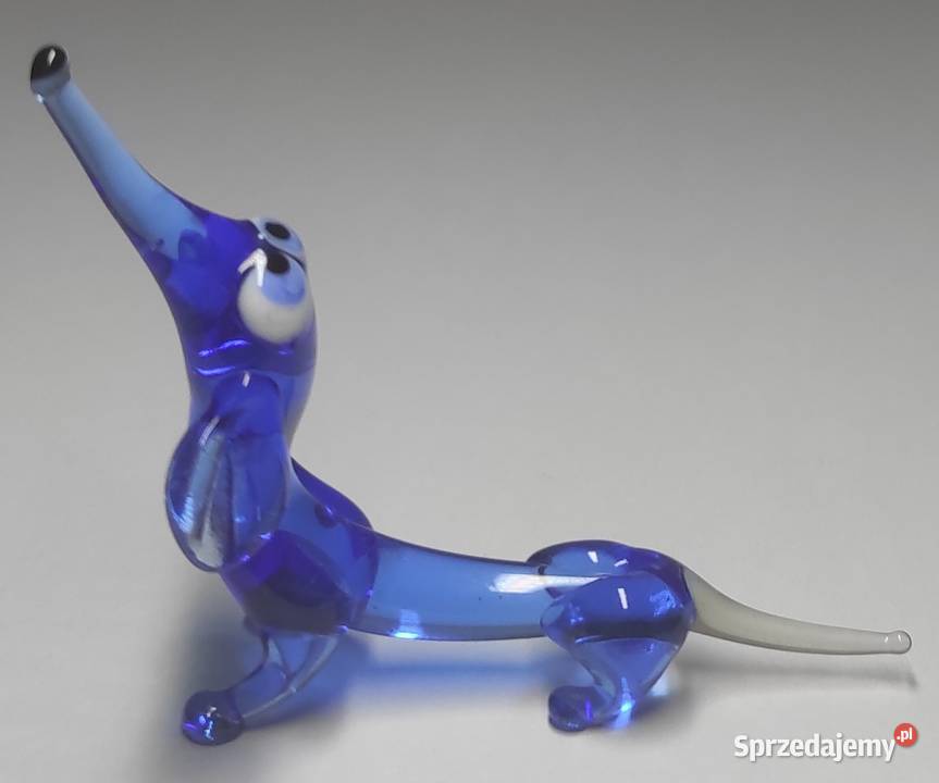 Szklany jamnik pies ze szkła błękitny szkło Warszawa sprzedam